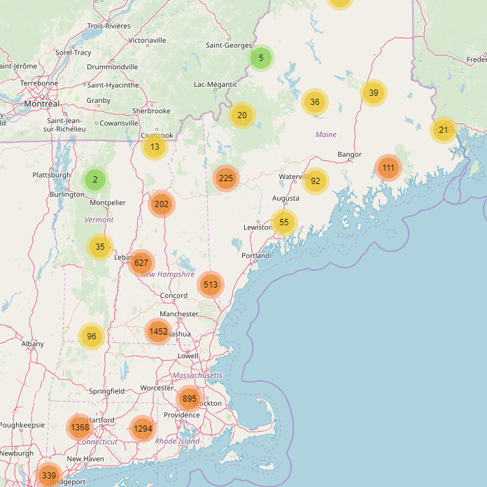 New England dams database map example