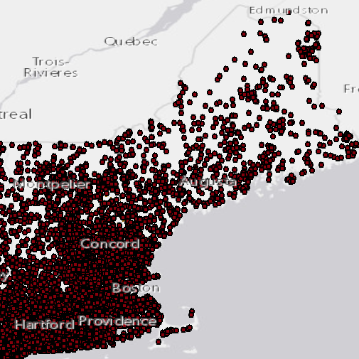 dam distribution in New England